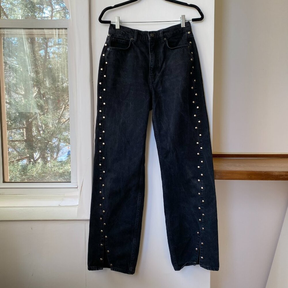 Reformation Cary Studded High-Rise Slouchy Straight-Leg Jeans Vana Black - Picture 5 of 14